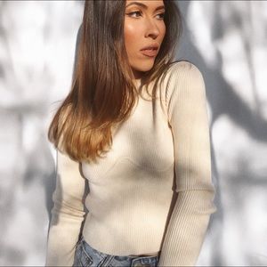 Charcoal Clothing Ribbed knitted top in ivory